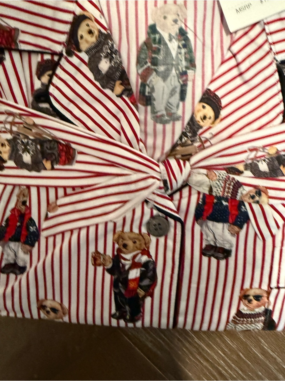 Polo by Ralph Lauren Red & White Striped Teddy Bear Satin Pajama Set - Picture 4 of 9